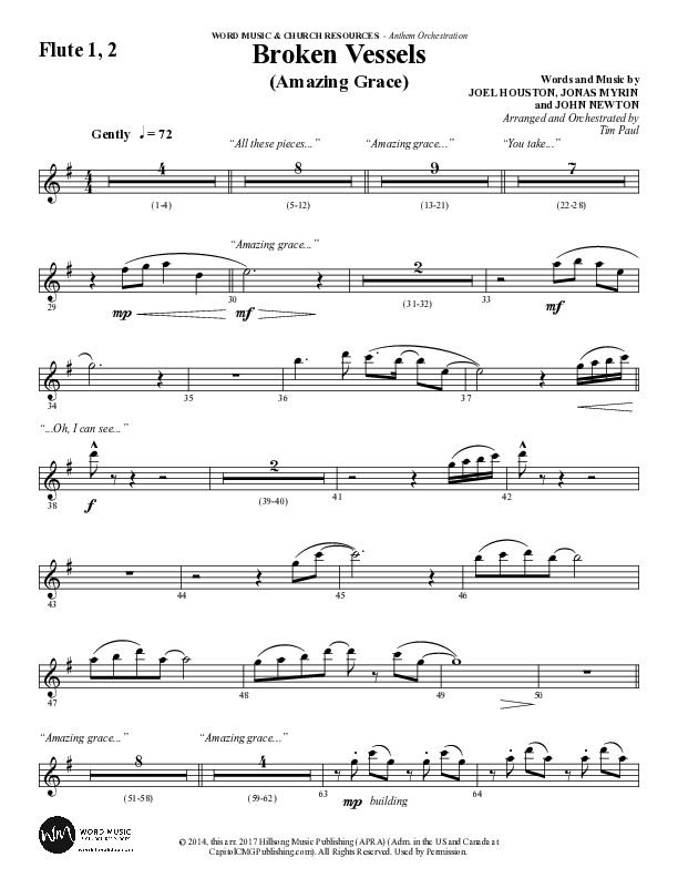 Broken Vessels (Amazing Grace) (Choral Anthem SATB) Flute 1/2 (Word Music Choral / Arr. Tim Paul)