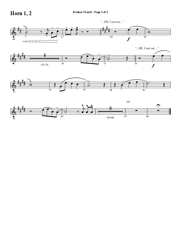 Broken Vessels (Amazing Grace) (Choral Anthem SATB) French Horn 1/2 (Word Music Choral / Arr. Tim Paul)