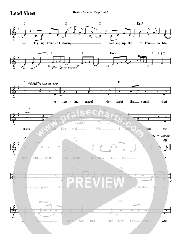 Broken Vessels (Amazing Grace) (Choral Anthem SATB) Lead Sheet (Melody) (Word Music Choral / Arr. Tim Paul)