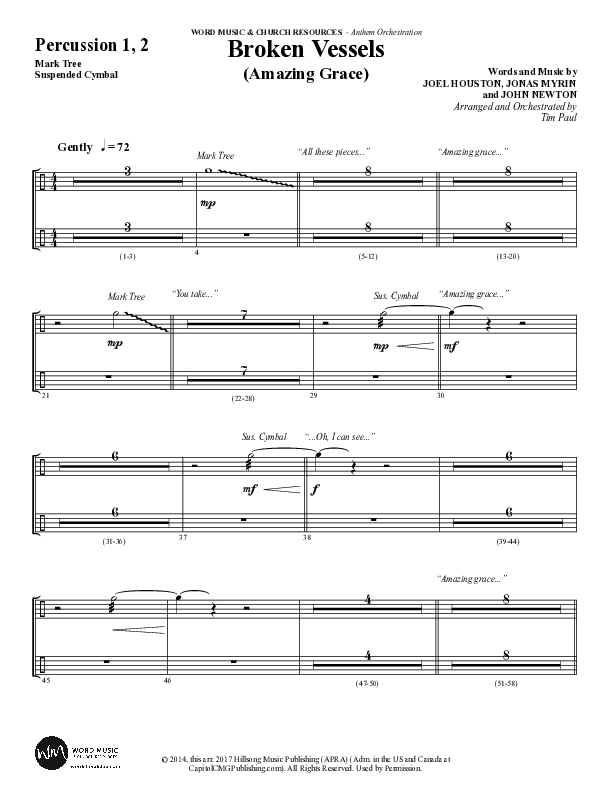 Broken Vessels (Amazing Grace) (Choral Anthem SATB) Percussion (Word Music Choral / Arr. Tim Paul)