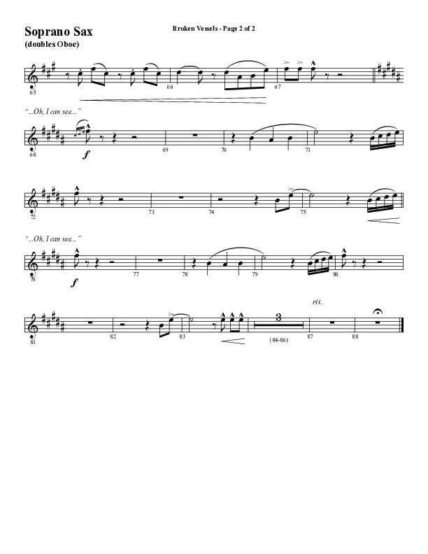Broken Vessels (Amazing Grace) (Choral Anthem SATB) Soprano Sax (Word Music Choral / Arr. Tim Paul)