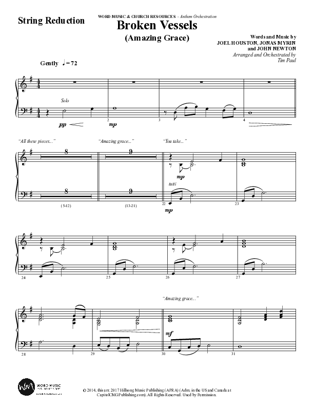 Broken Vessels (Amazing Grace) (Choral Anthem SATB) String Reduction (Word Music Choral / Arr. Tim Paul)