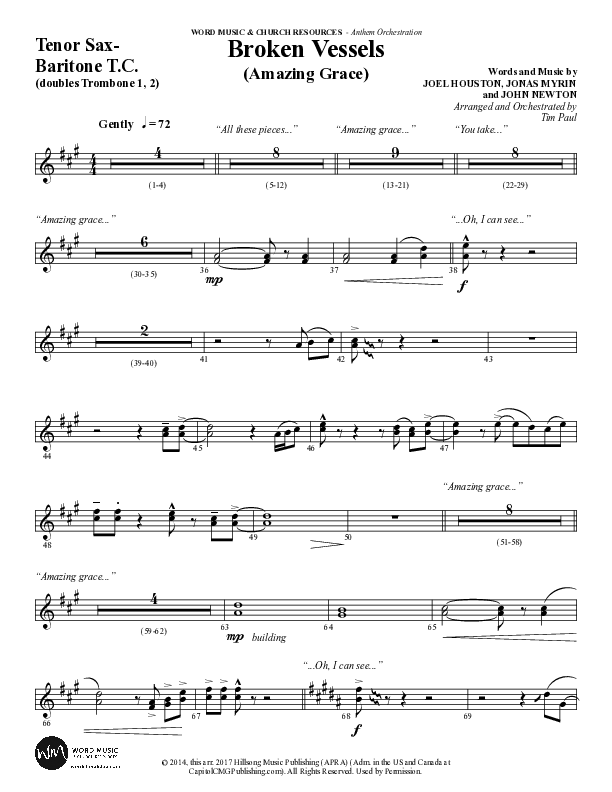 Broken Vessels (Amazing Grace) (Choral Anthem SATB) Tenor Sax/Baritone T.C. (Word Music Choral / Arr. Tim Paul)