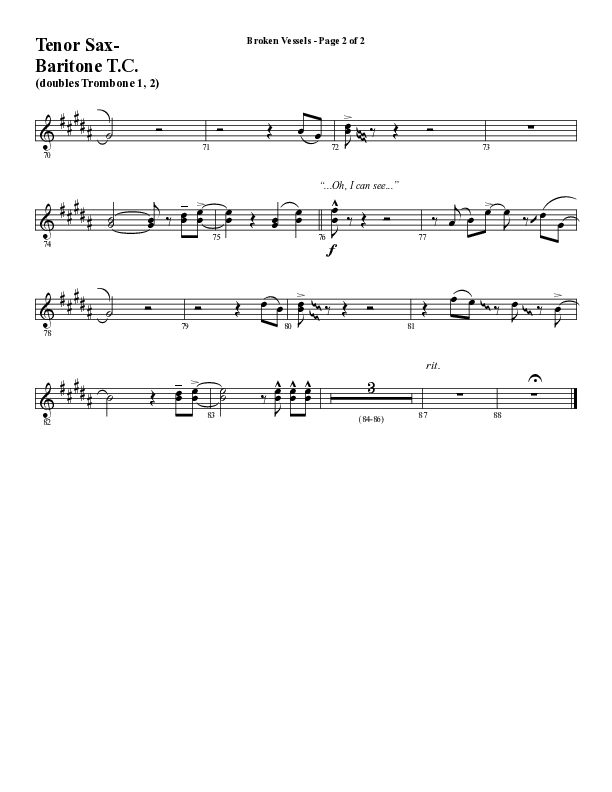 Broken Vessels (Amazing Grace) (Choral Anthem SATB) Tenor Sax/Baritone T.C. (Word Music Choral / Arr. Tim Paul)