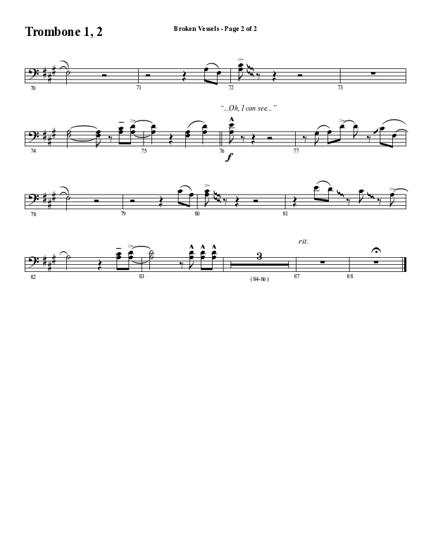 Broken Vessels (Amazing Grace) (Choral Anthem SATB) Trombone 1/2 (Word Music Choral / Arr. Tim Paul)