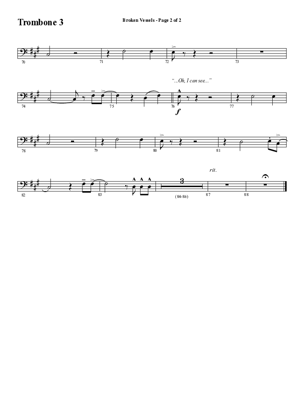Broken Vessels (Amazing Grace) (Choral Anthem SATB) Trombone 3 (Word Music Choral / Arr. Tim Paul)