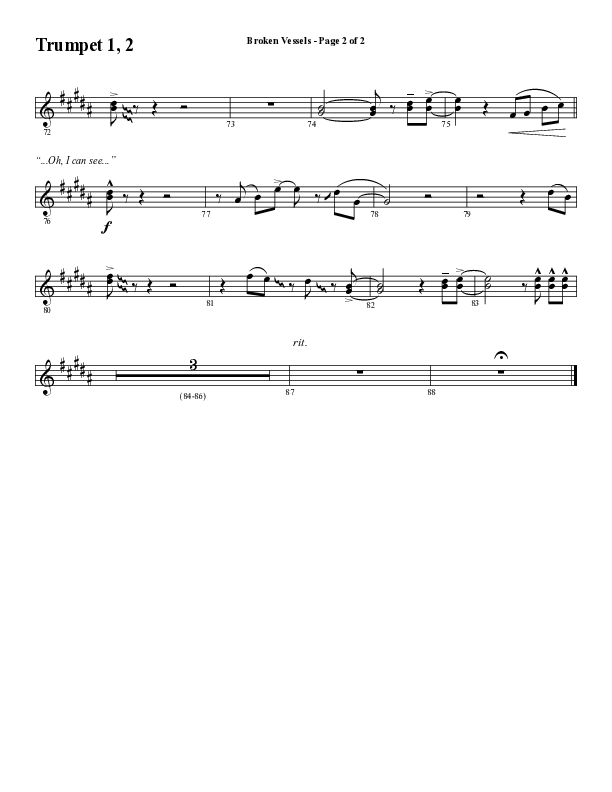 Broken Vessels (Amazing Grace) (Choral Anthem SATB) Trumpet 1,2 (Word Music Choral / Arr. Tim Paul)