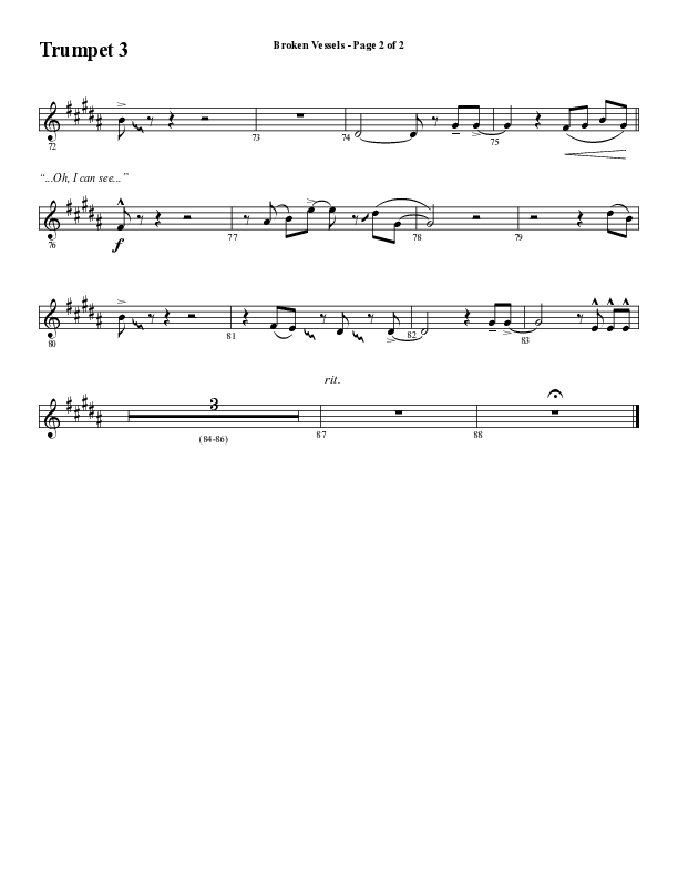 Broken Vessels (Amazing Grace) (Choral Anthem SATB) Trumpet 3 (Word Music Choral / Arr. Tim Paul)