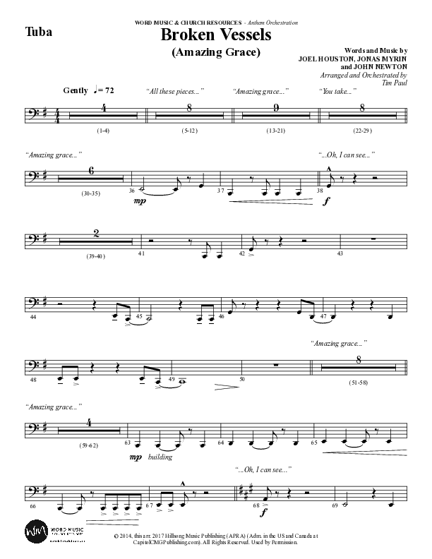 Broken Vessels (Amazing Grace) (Choral Anthem SATB) Tuba (Word Music Choral / Arr. Tim Paul)