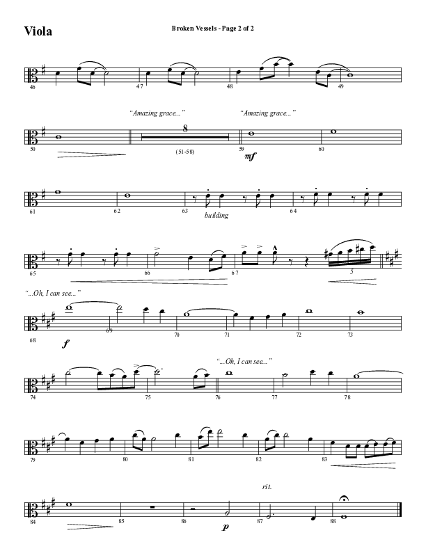 Broken Vessels (Amazing Grace) (Choral Anthem SATB) Viola (Word Music Choral / Arr. Tim Paul)