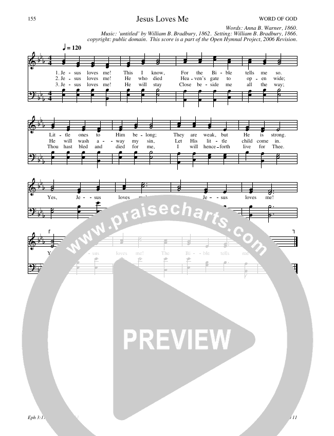 Jesus Loves Me Hymn Sheet (Traditional Hymn) PraiseCharts