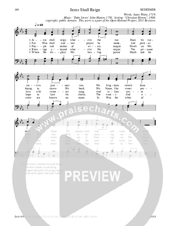Jesus Shall Reign Hymn Sheet (SATB) (Traditional Hymn)