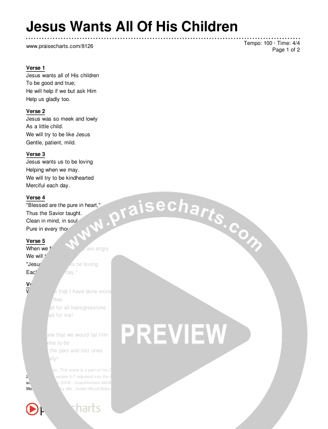 Jesus Wants All Of His Children Lyrics (Traditional Hymn)