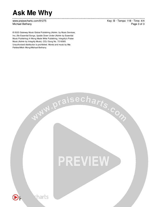 Ask Me Why Chords & Lyrics (Michael Bethany)