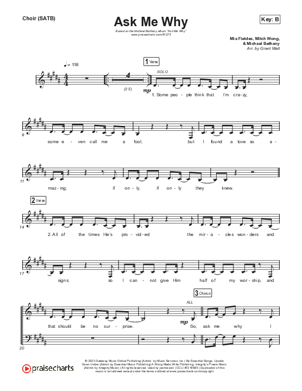 Ask Me Why Choir Sheet (SATB) (Michael Bethany)