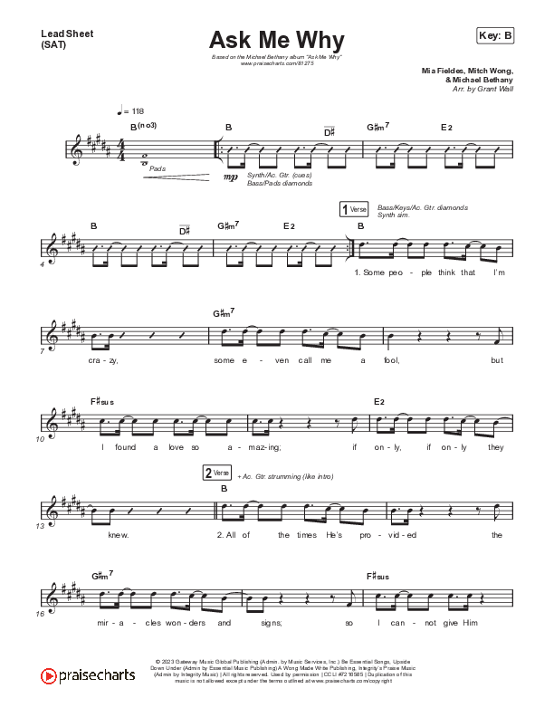 Ask Me Why Lead Sheet (SAT) (Michael Bethany)