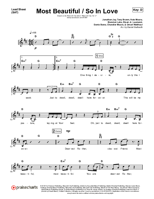 Most Beautiful / So In Love Lead Sheet (SAT) (Maverick City Music / Chandler Moore)