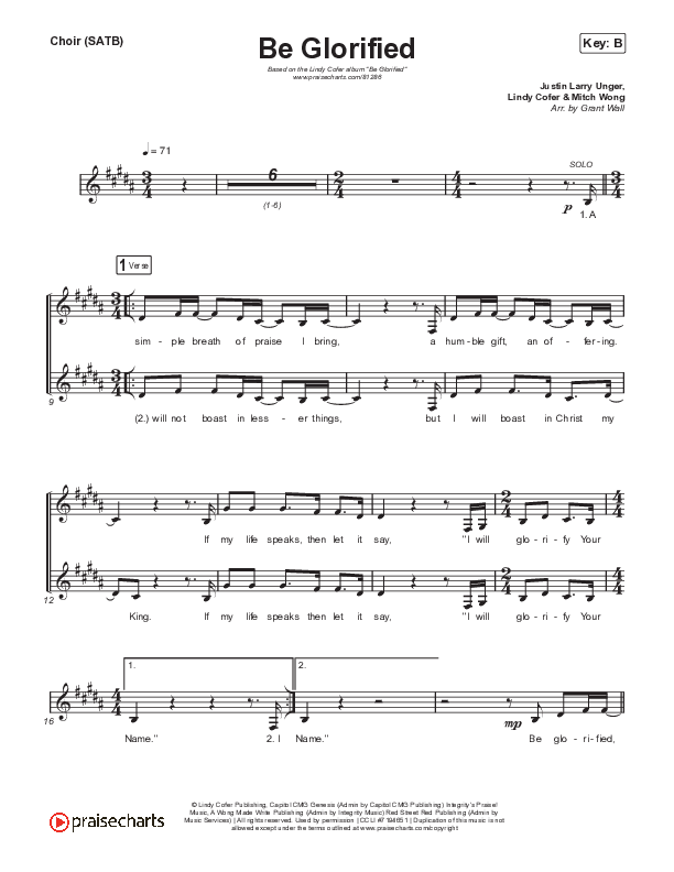 Be Glorified Choir Sheet (SATB) (Lindy Cofer / Circuit Rider Music)