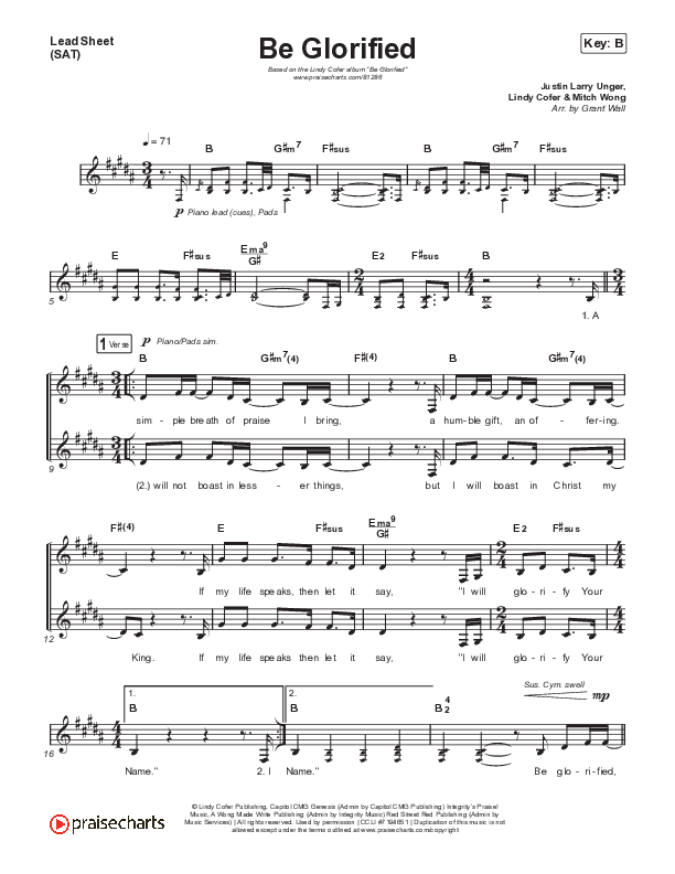 Be Glorified Lead Sheet (SAT) (Lindy Cofer / Circuit Rider Music)