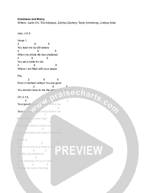 Goodness & Mercy Chord Chart (The Bluejay House / Zahriya Zachary)