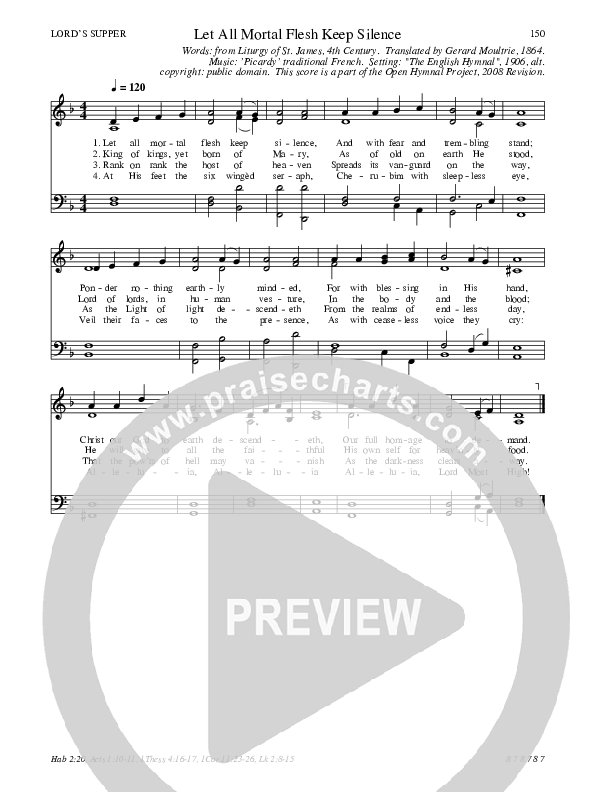 Let All Mortal Flesh Keep Silence Hymn Sheet (SATB) (Traditional Hymn)