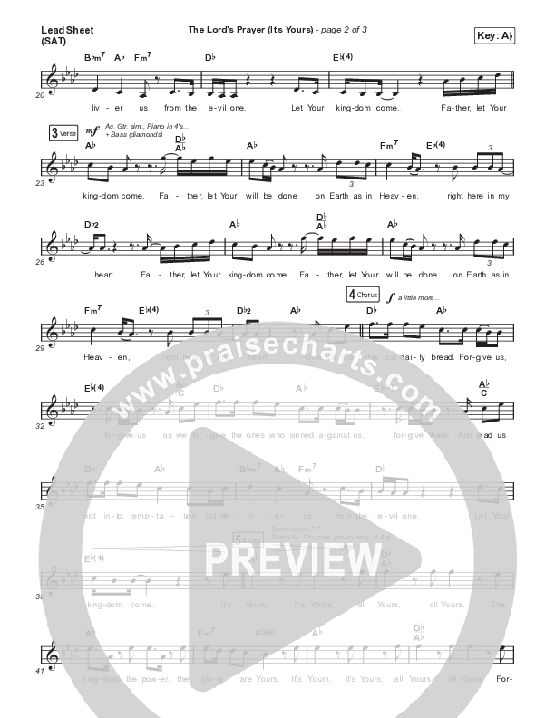 The Lord's Prayer (It's Yours) (Acoustic) Lead Sheet (SAT) (Matt Maher)