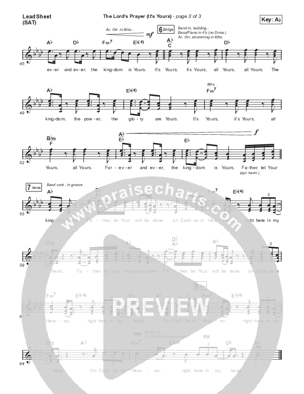 The Lord's Prayer (It's Yours) (Acoustic) Lead Sheet (SAT) (Matt Maher)