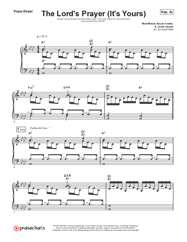 The Lord's Prayer (It's Yours) (Acoustic) Piano Sheet (Matt Maher)