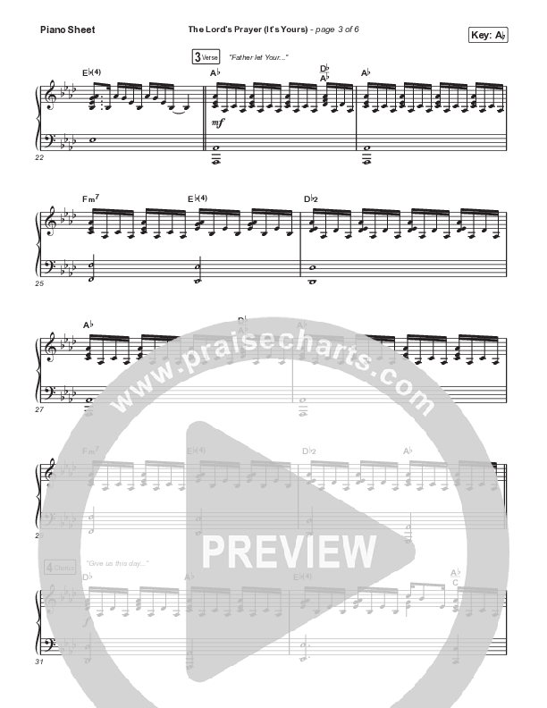 The Lord's Prayer (It's Yours) (Acoustic) Piano Sheet (Matt Maher)