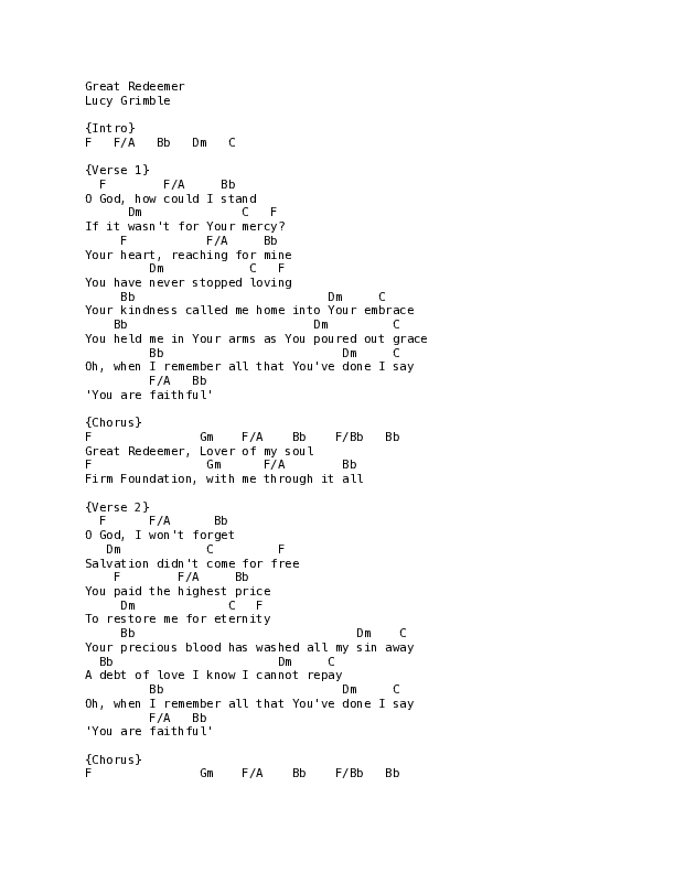 Great Redeemer (Live) Chord Chart (Songs From The Soil / Sophia Rebekah Mitchell / Steph Macleod)