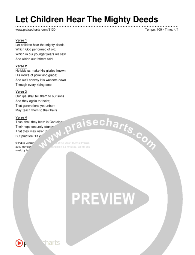 Let Children Hear The Mighty Deeds Lyrics (Traditional Hymn)