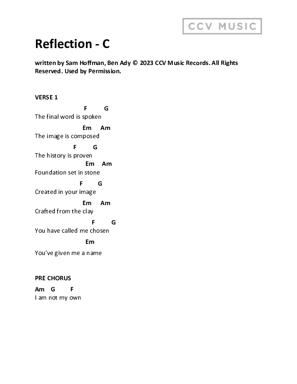 Reflection Chord Chart (CCV Music)