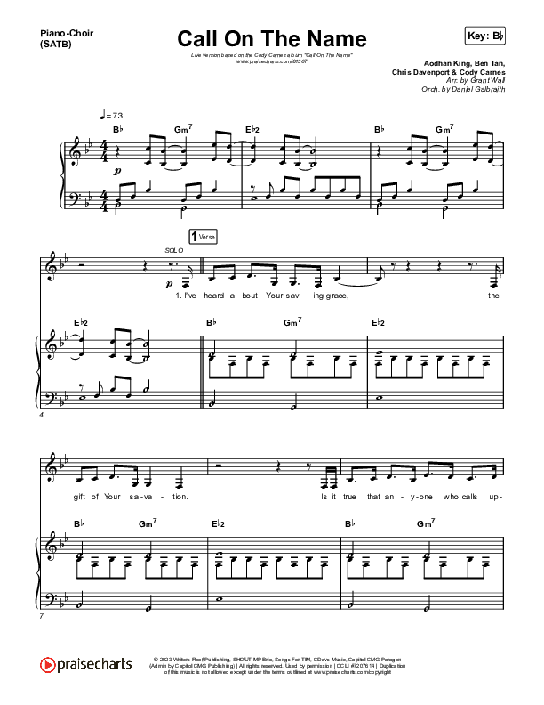 Call On The Name (Live) Piano/Vocal (SATB) (Cody Carnes)