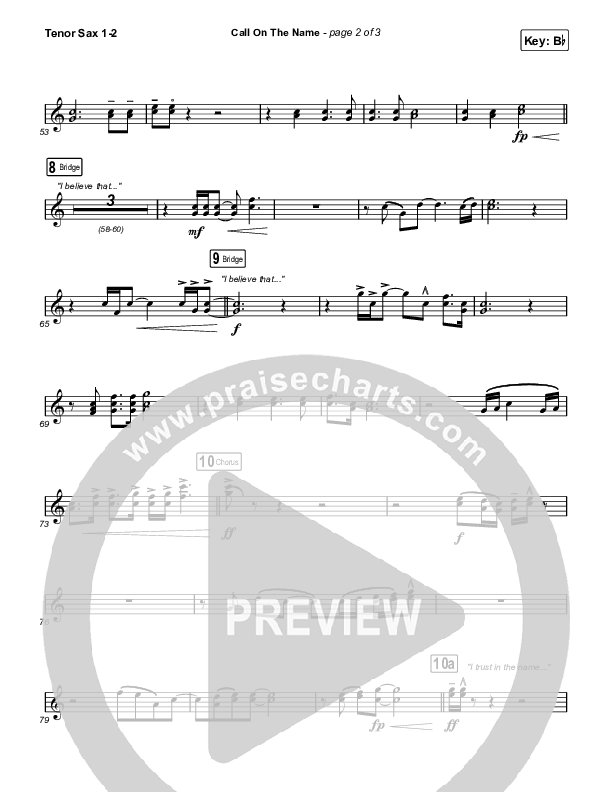 Call On The Name (Live) Tenor Sax 1,2 (Cody Carnes)