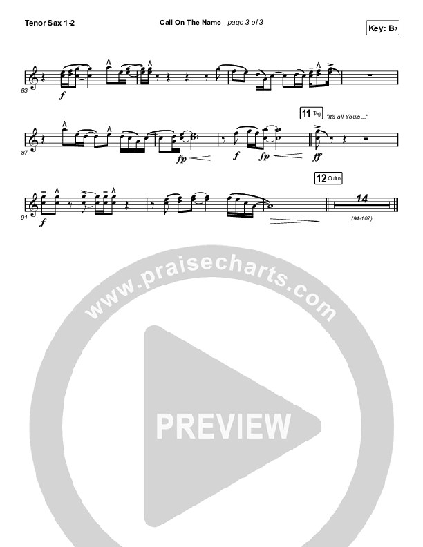 Call On The Name (Live) Tenor Sax 1,2 (Cody Carnes)