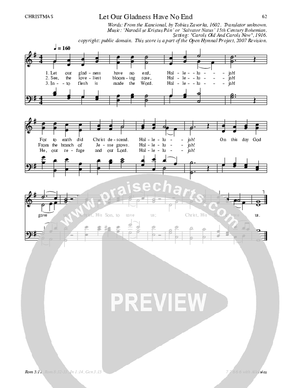 Let Our Gladness Have No End Hymn Sheet (SATB) (Traditional Hymn)