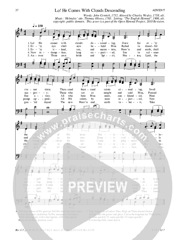 Lo He Comes With Clouds Descending Hymn Sheet (SATB) (Traditional Hymn)