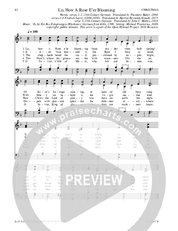 Lo, How A Rose E'er Blooming Hymn Sheet (SATB) (Traditional Hymn)