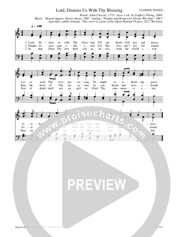 Lord Dismiss Us With Thy Blessing Hymn Sheet (SATB) (Traditional Hymn)