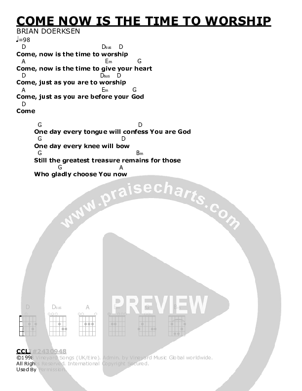 Come Now Is The Time To Worship Chord Chart (Vineyard Worship)
