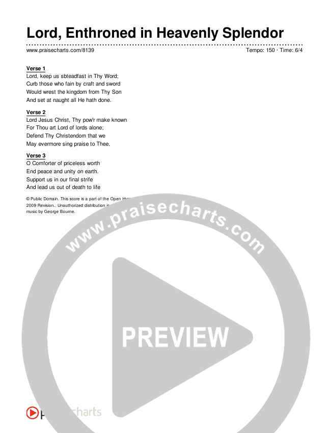 Lord, Enthroned in Heavenly Splendor Lyrics (Traditional Hymn)