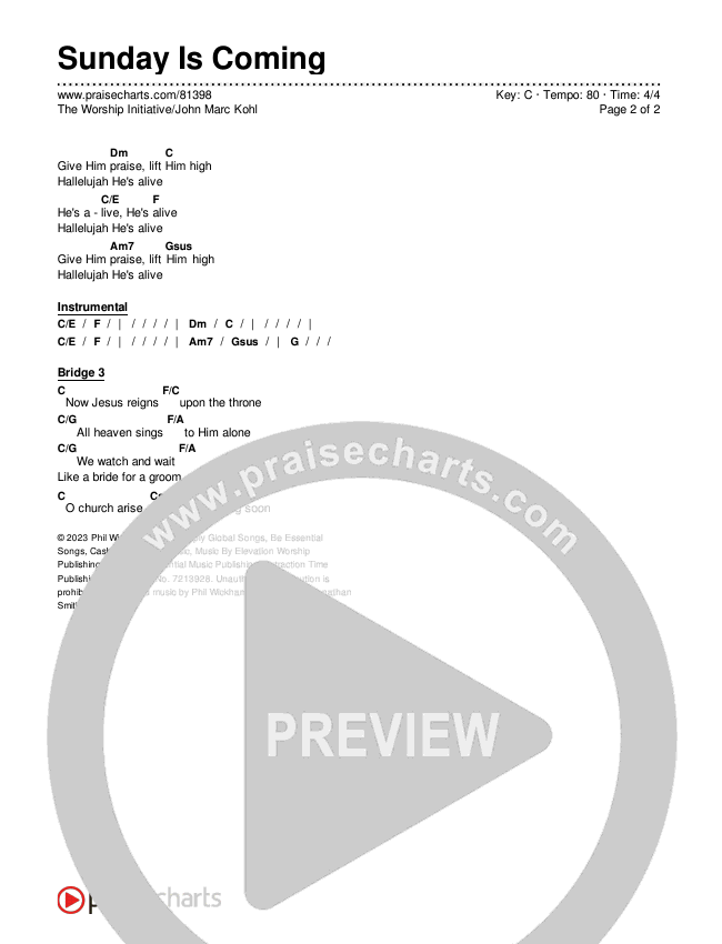 Sunday Is Coming Chords & Lyrics (The Worship Initiative / John Marc Kohl)