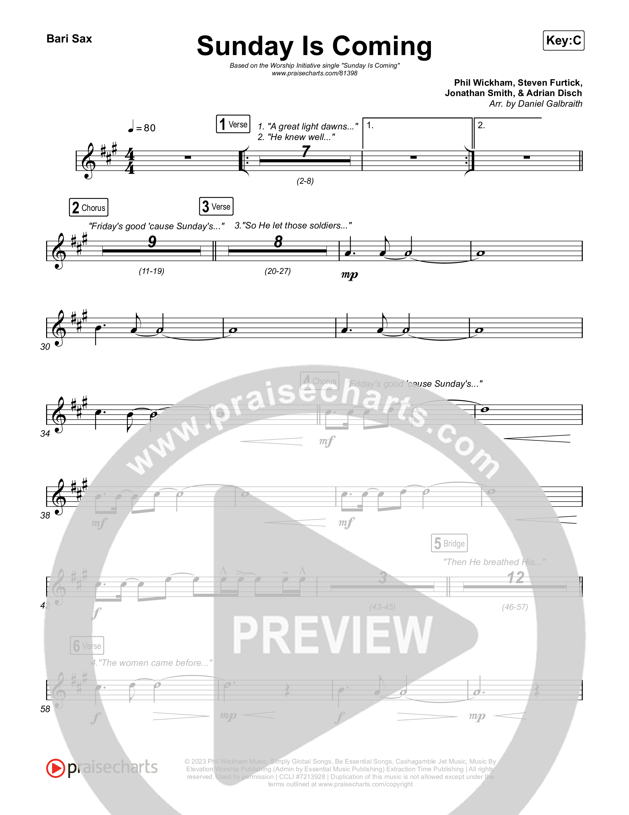 Sunday Is Coming Bari Sax (The Worship Initiative / John Marc Kohl)