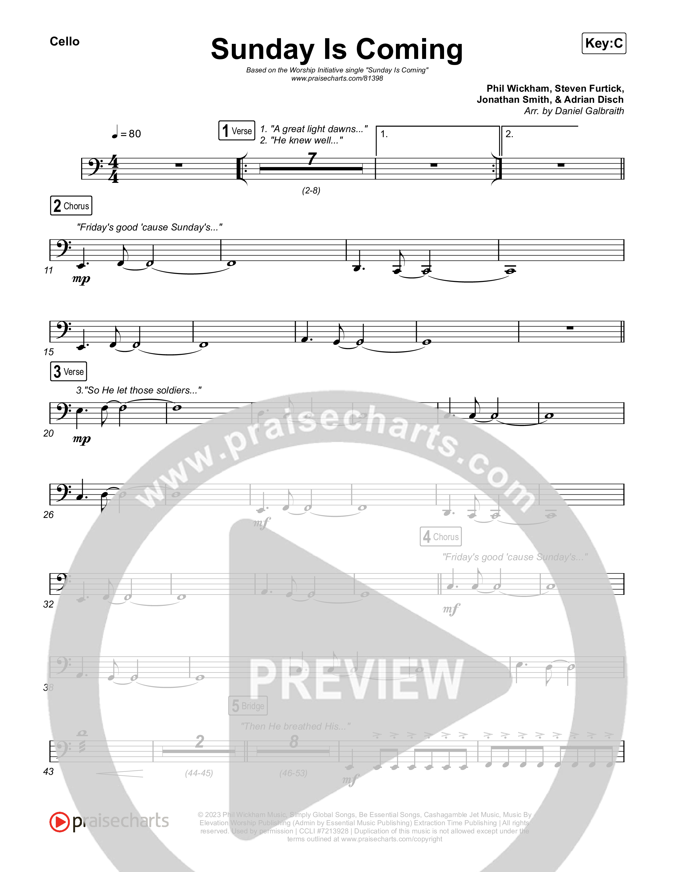 Sunday Is Coming Cello (The Worship Initiative / John Marc Kohl)