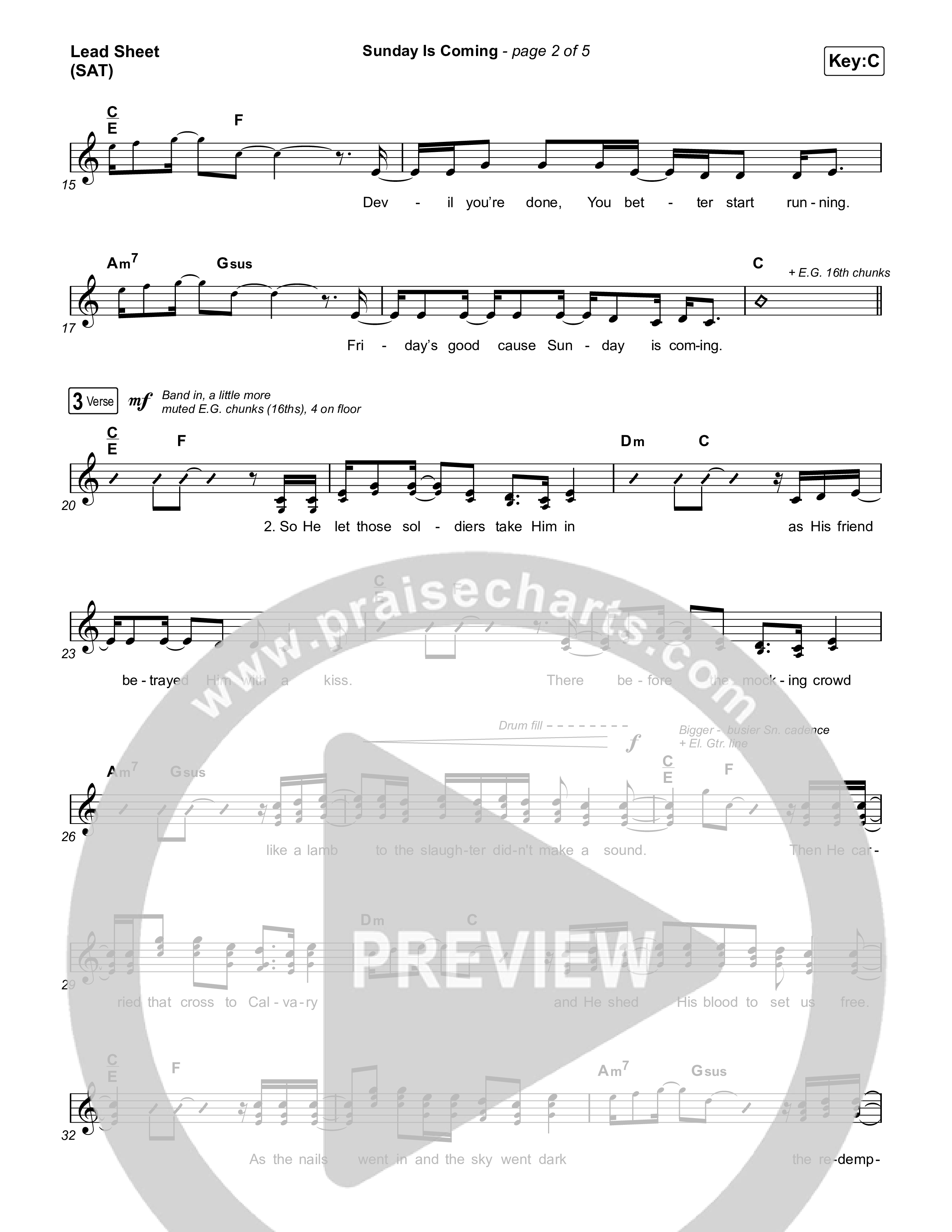 Sunday Is Coming Lead Sheet (SAT) (The Worship Initiative / John Marc Kohl)