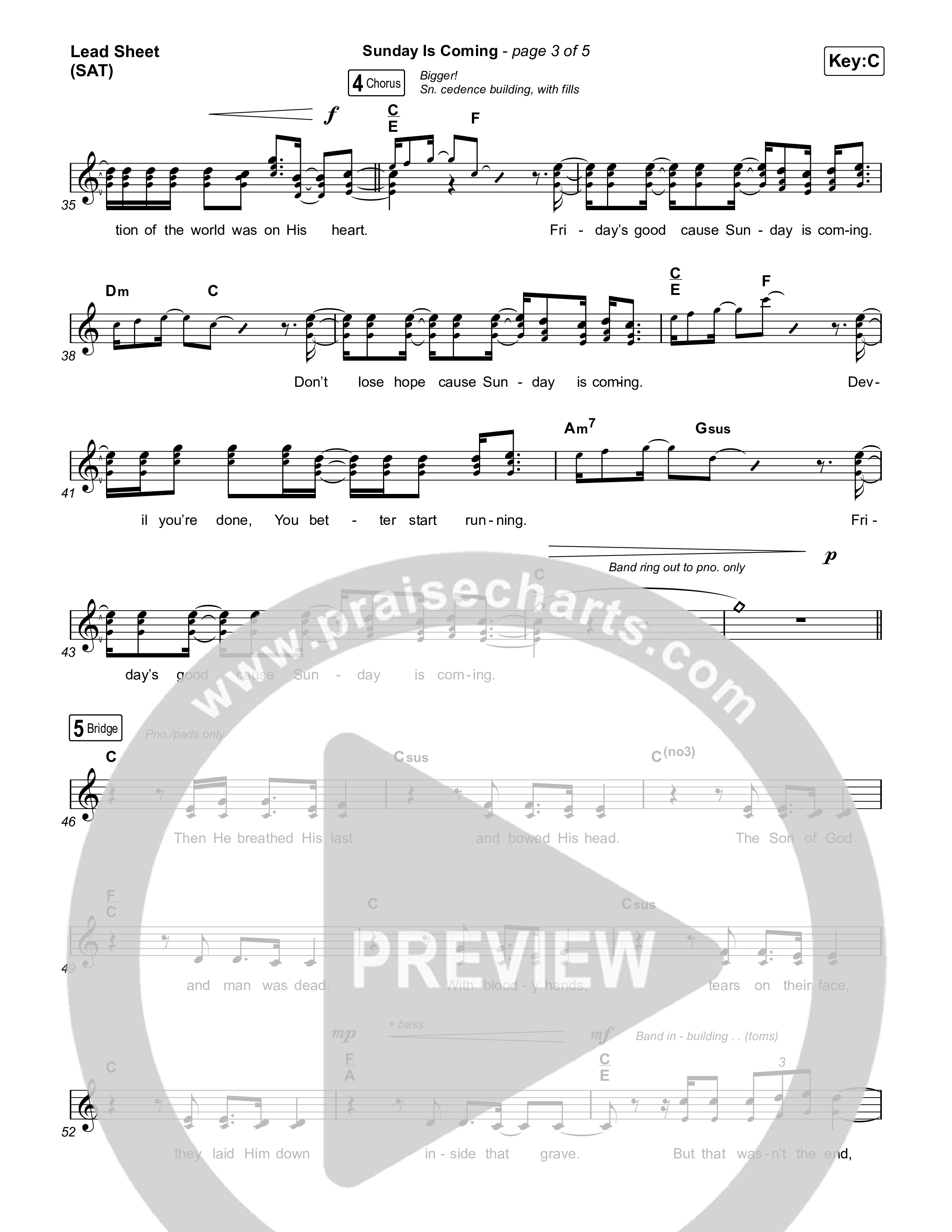 Sunday Is Coming Lead Sheet (SAT) (The Worship Initiative / John Marc Kohl)