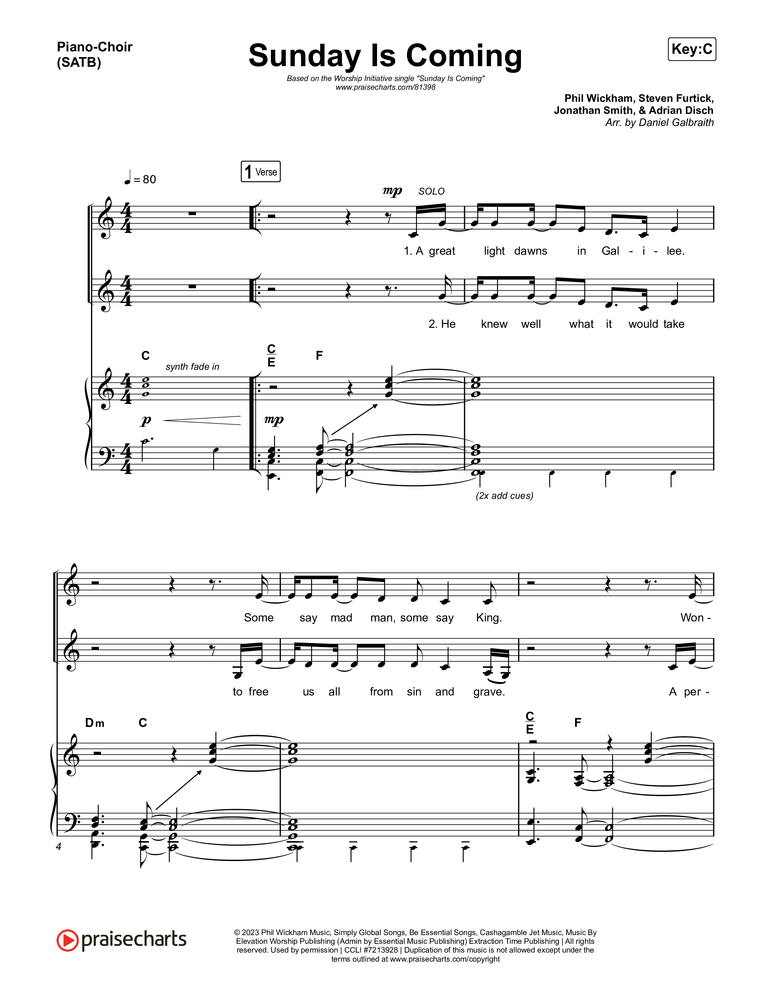Sunday Is Coming Piano/Vocal (SATB) (The Worship Initiative / John Marc Kohl)