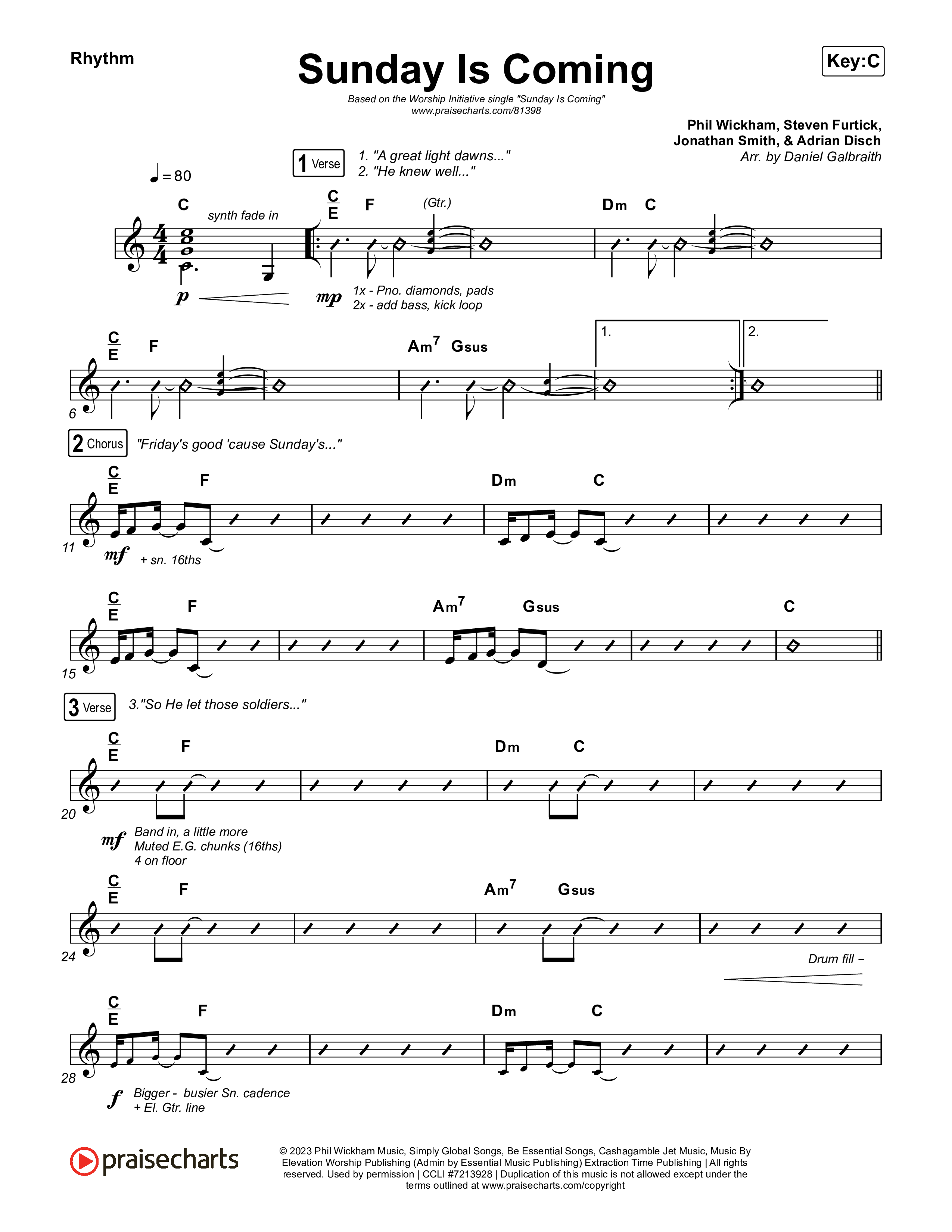 Sunday Is Coming Rhythm Chart (The Worship Initiative / John Marc Kohl)