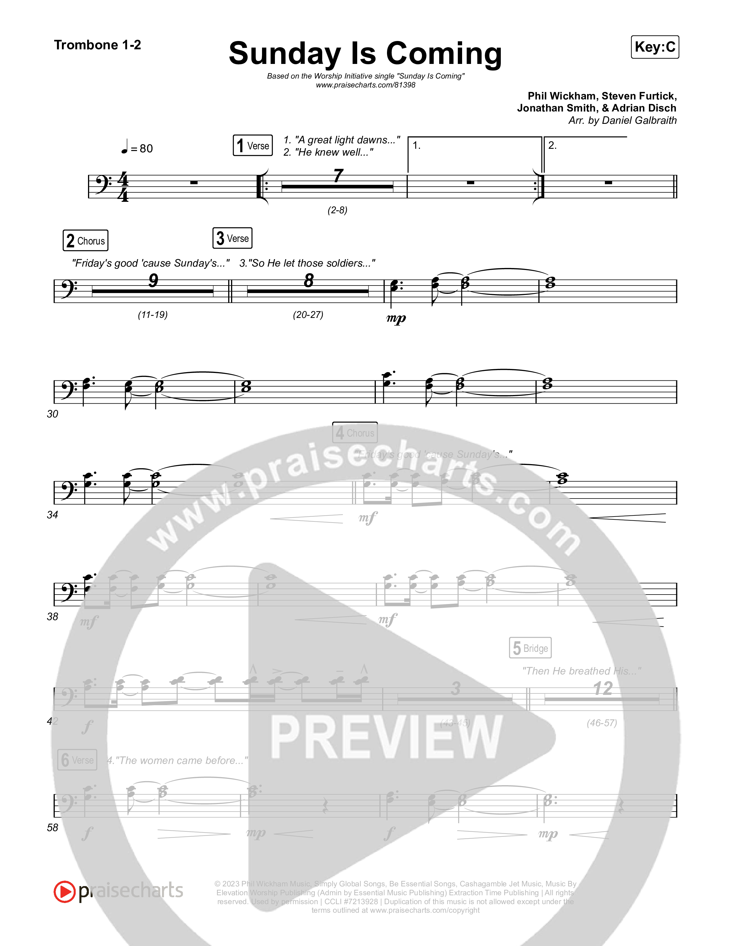 Sunday Is Coming Trombone 1,2 (The Worship Initiative / John Marc Kohl)