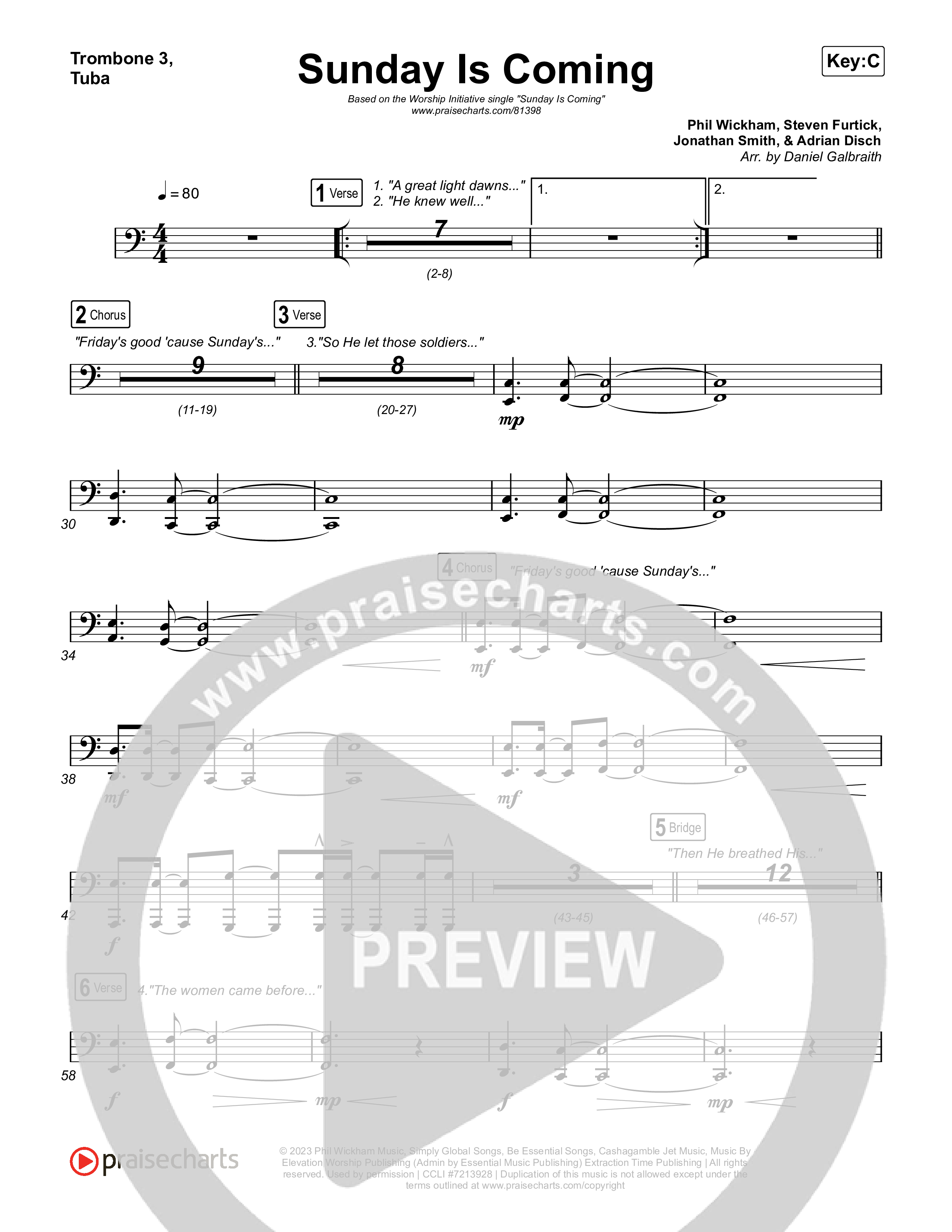 Sunday Is Coming Trombone 3/Tuba (The Worship Initiative / John Marc Kohl)